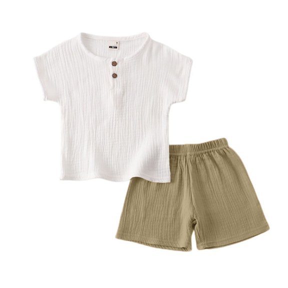 Coerni Toddler Baby Boys Clothes Set Button-Down Shirt Tops cotton Linen Shorts Summer Outfit School 𝐔niform Girl 2PCS Clothing