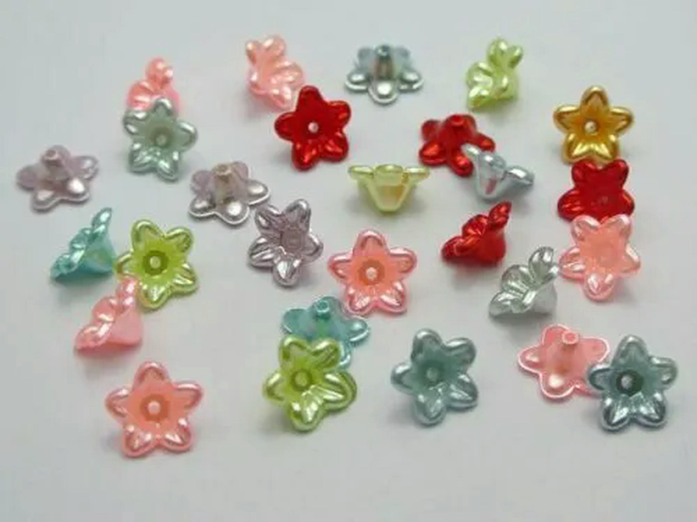 EOEMY 1000 Mixed Color Acrylic Pearl Bead Cap Bellflower Bell Flower Beads 10mm