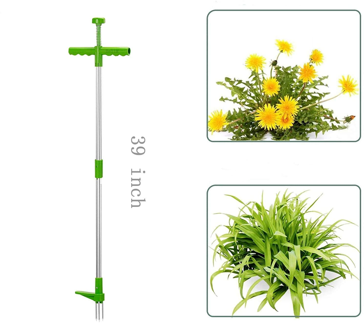 LNGOOR Stand Up Weed Puller, Root Removal Tool with 3 Stainless Steel Claws, 39 inch Long Handle Garden Hand Weeding Tool, Manual Remover Weed Extractor for Backyard, Lawn, Patio