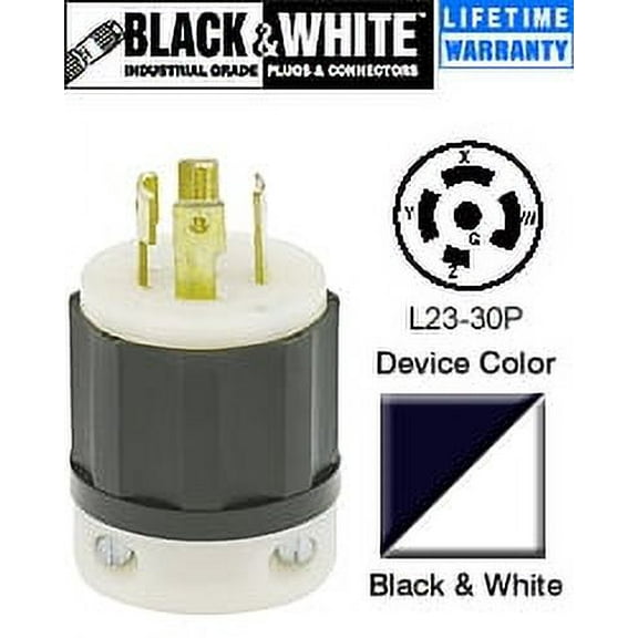 Leviton 2831 Plug Locking Blade L23-30P 30A 347/480V 3PY 4P5W Grounding - Black-White