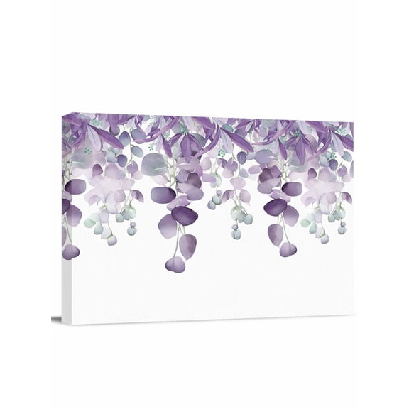 Purple Teal Botanical Wall Art for Living Room,Canvas Picture Wall Decor for Bathroom Bedroom,Watercolor Spring Eucalyptus Leaves Painting Artwork for Office Kitchen Hallway Dining Room Decor 24"x32"
