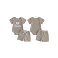 thumbnail image 2 of BemeyourBBs Newborn Baby Boys Summer Clothes Cute Infant Baby Boy Lil Bean Outfits Waffled Striped Short Sleeve Romper Tops Shorts 2Pcs Set, 2 of 9
