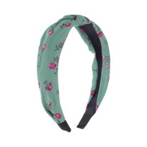Unique Bargains 1 Pc Grace Floral Pattern Wide Cross Knot Headbands for Women Green