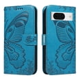 thumbnail image 2 of Dteck Pattern Case for Google Pixel 8,Magnetic Leather Butterfly Floral Embossed Flip Case Card Slots Wallet Stand Cover with Wrist Strap for Google Pixel 8,Blue, 2 of 7