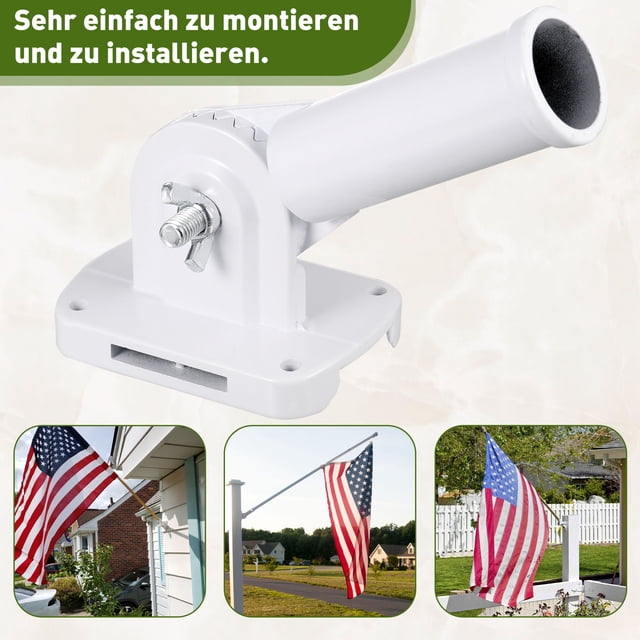 Inteprter Soporte para bandera de montaje en múltiples posiciones Materiales de fácil instalación Ajuste de múltiples ángulos Aluminio Jardín y Patio Blanco