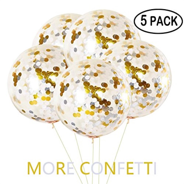 YIYEE 36" Jumbo Confetti Balloons 5 Pack, Clear Balloons With Gold and Silver Confetti Giant