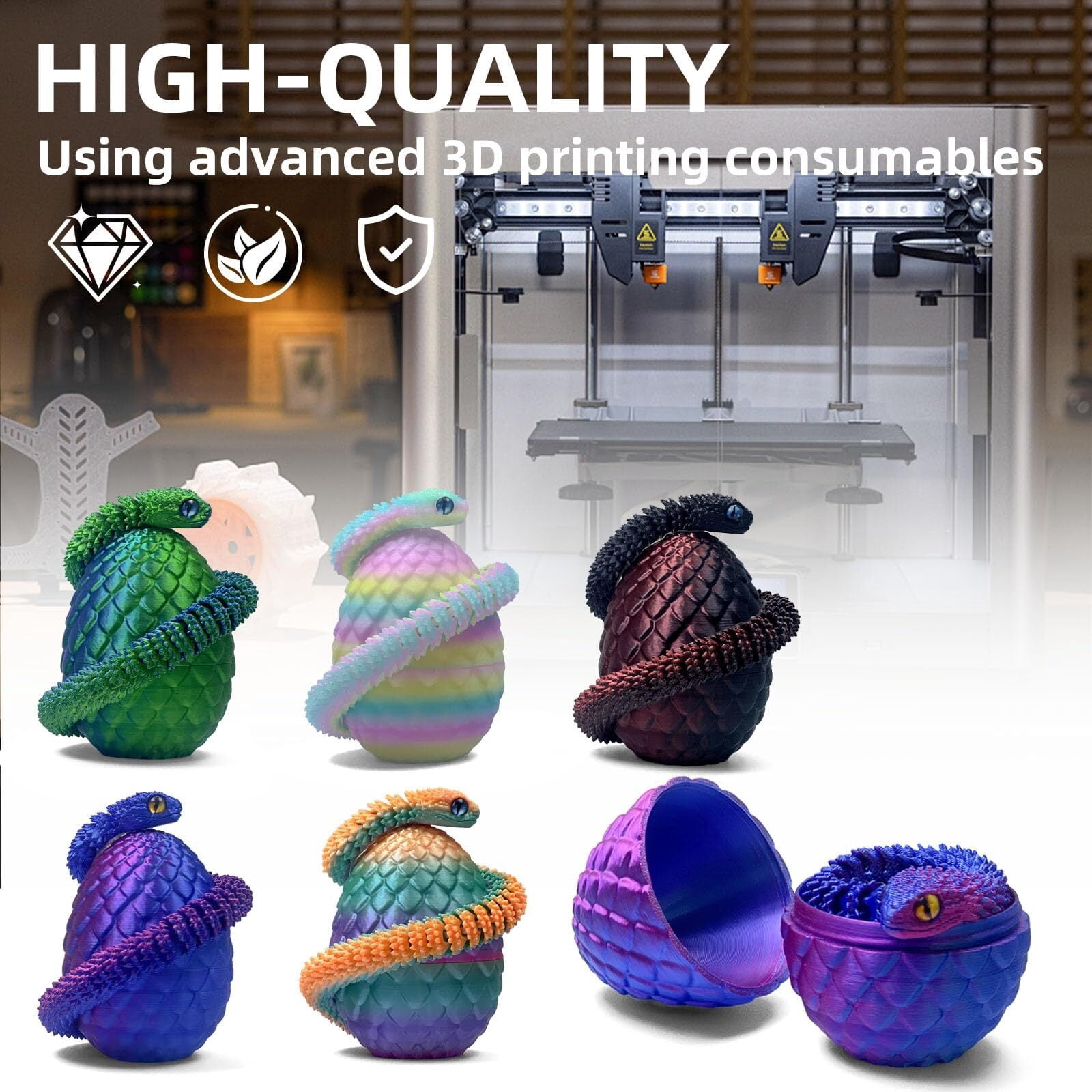 5PCS 3D Printed Snake Eggs 3D Printed Snake 3D Printed Snake Set Easter Eggs Articulated Snake Easter Basket Stuffers Mystery Snake Egg Fidget 3D Printed Animals