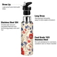 thumbnail image 3 of Vintage Style Red White Blue Flowers Sports Bottle with Straw Stainless Steel Water Jug Portable Thermal Cup Leak-proof 1000ML, 3 of 9