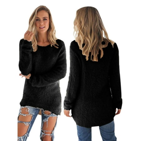 - Women Velvet Fluffy Sweater Jumper Sweatshirt Long Sleeve Pullover Tops Blouse
