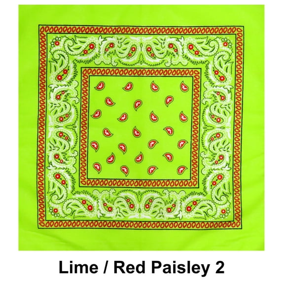 Lime Red Paisley 2 Print Designs Cotton Bandana (22 inches x 22 inches)