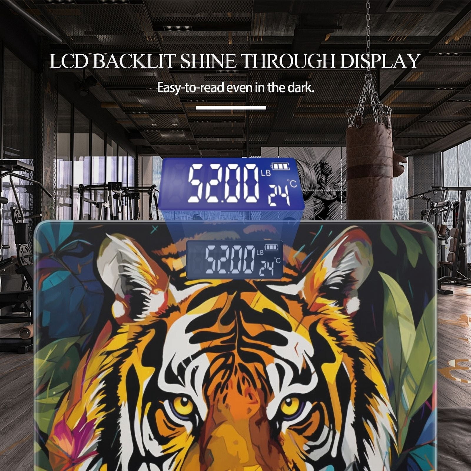 High Precision Body Weight Scale Smart Bathroom Scales with Large LCD Display(400lbs),Decorative for Bedroom-Tiger In The Jungle With Vibrant Colorful