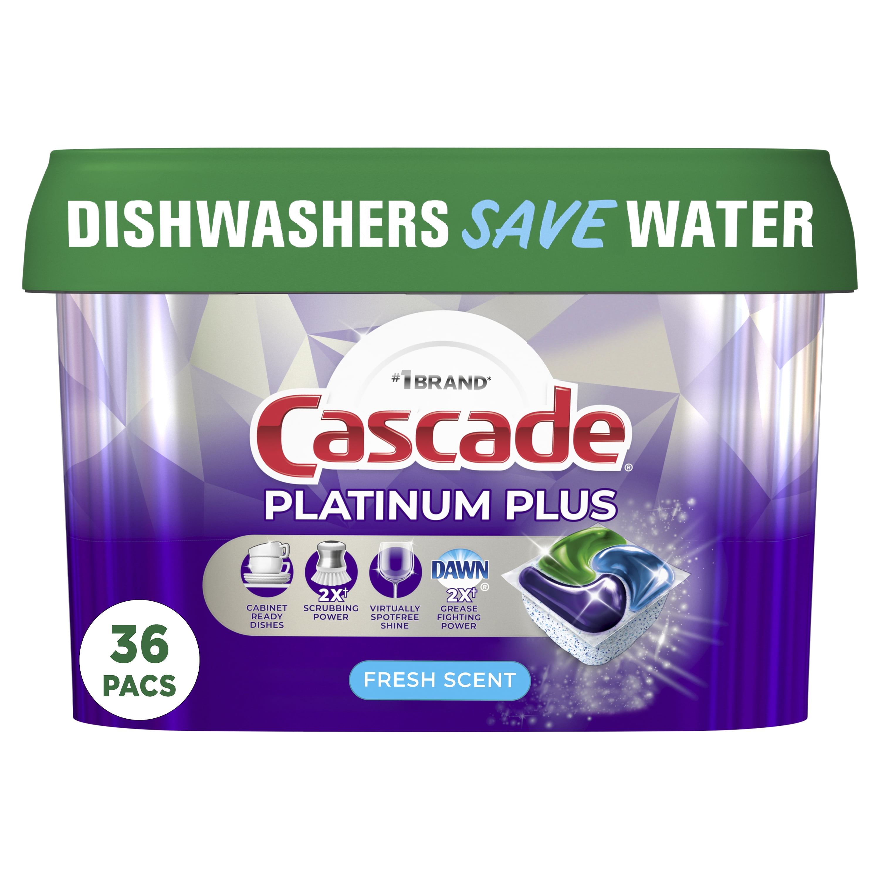 Cascade Platinum Plus Dishwasher Detergent Pods, Fresh, 36 Count