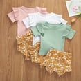 thumbnail image 3 of Enfants Tout-Petits Bébé Filles Manches Courtes Col Rond Couleur Unie T-shirt et Short Imprimé Feuille Ensemble de Mode d'Été 2 Pièces Ensemble, 3 of 3