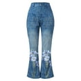 thumbnail image 4 of Daznico Pants for Women Women's Pants Floral Printed Pattern Loose Flared Hem Jeans Stretch Flared Bottoms Women's Pants Blue XL, 4 of 5