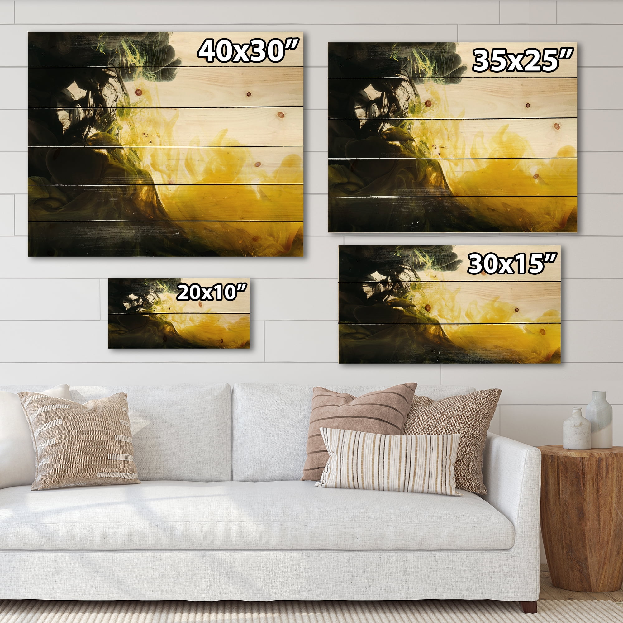 Designart 'Abstract Of Yellow Meeting Black' Modern Print on Natural Pine Wood
