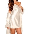 thumbnail image 6 of Women's Silky Satin 2-Piece Pajama Set with Robe - Ruffled Cami Sleepwear and Open Front Cardigan, Elegant Lounge Set for Bridal & Home, 6 of 6