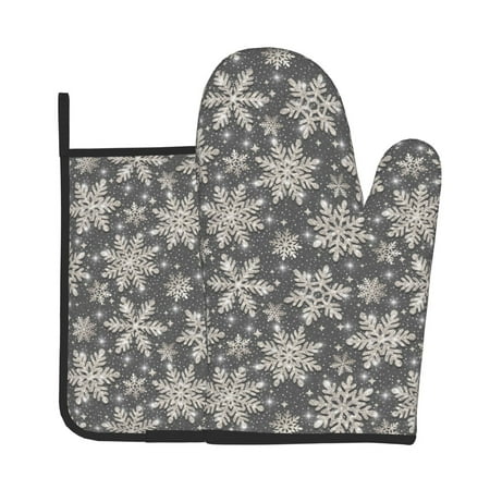 

Vsdgher Sparkling Snowflakes Oven Mitts and Pot Holders 2 pcs Set High Heat Resistant Kitchen Oven Glove for Baking and Cooking