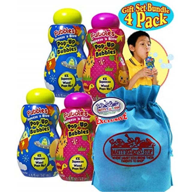little kids fubbles squeeze 'n blow popup bubbles blue & pink gift set