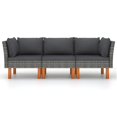 thumbnail image 6 of vidaXL 3-Seater Patio Sofa with Cushions Gray Poly Rattan, 3059707, 6 of 7