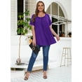 thumbnail image 4 of LATWIIV Women's Trendy Loose Pleated Tunic Solid Tops Puff Short Sleeve Tees Round Neck Leisure Shirts DarkPurple_2X, 4 of 7