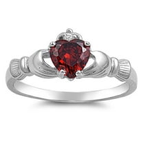 CHOOSE YOUR COLOR Simulated Garnet Claddagh Heart Promise Ring .925 Sterling Silver Band Red CZ Female Size 12