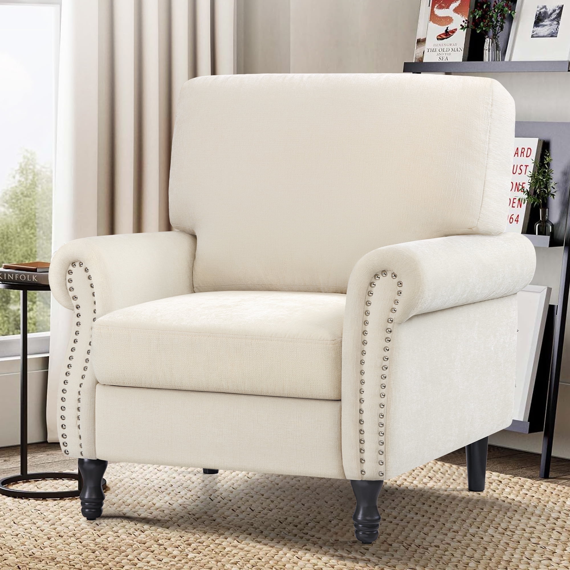 COOLHUT Modern Accent Chair Armchair, Linen Fabric Upholstered Comfy Single Sofa with Solid Wood Frame for Living Room, Beige