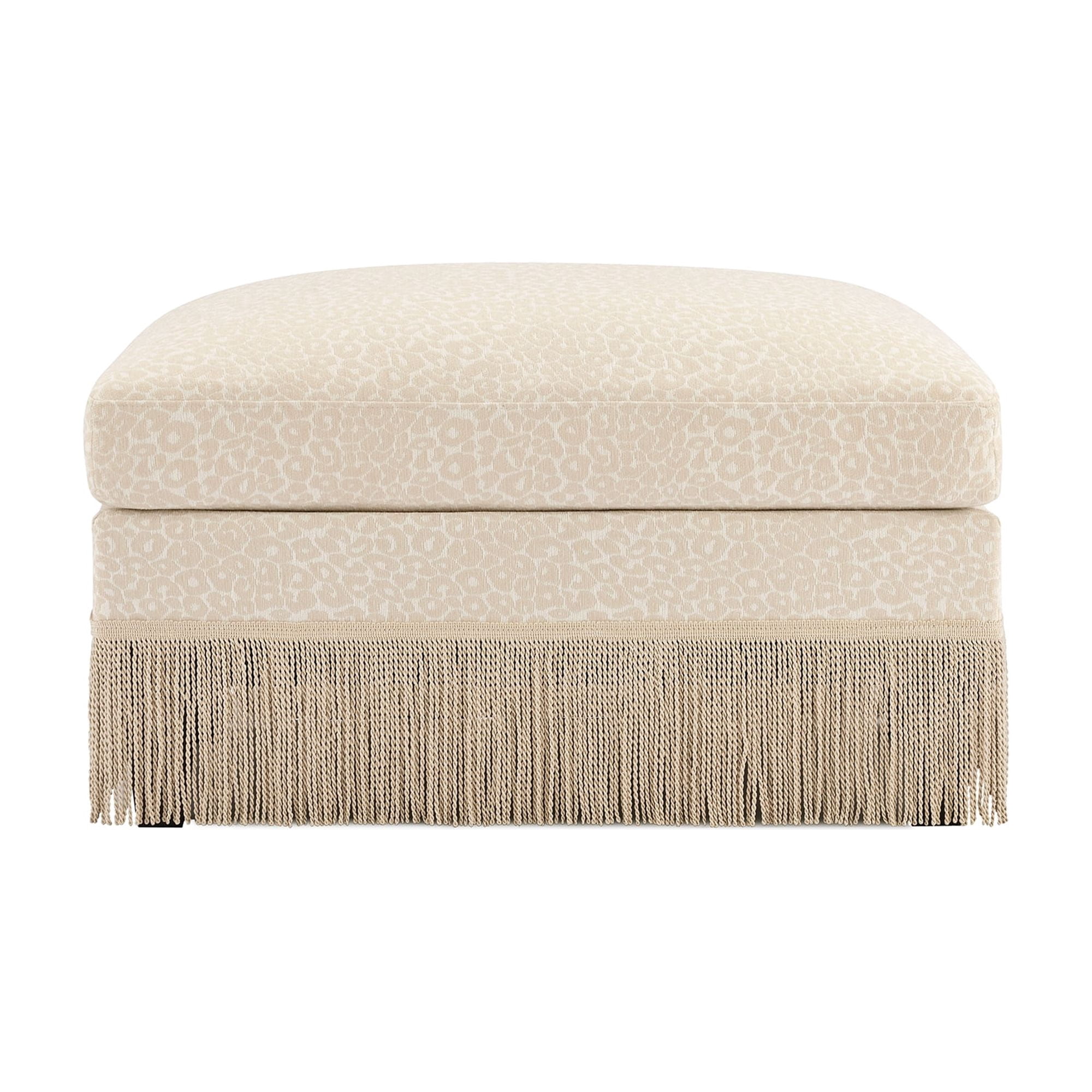 Leopard Print Chenille Modular Ottoman, Upholstered Footrest with Tassel Trim