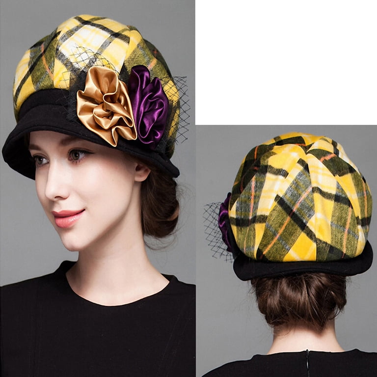9997 Women\'s Scottish Plaid Wool Peaked Caps Beret Yellow Maitose Women main image 2