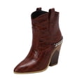 thumbnail image 1 of Dsscvnef Cowboy Boots for Women Western Style Pointed Toe Mid Calf Boots Low Heel Comfortable Riding Booties Fashionable Footwear, 1 of 9