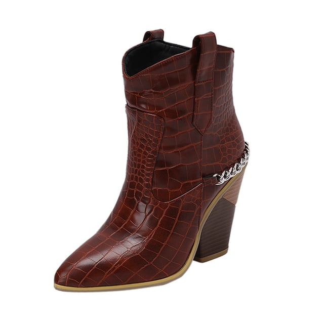 Dsscvnef Cowboy Boots for Women Western Style Pointed Toe Mid Calf Boots Low Heel Comfortable Riding Booties Fashionable Footwear