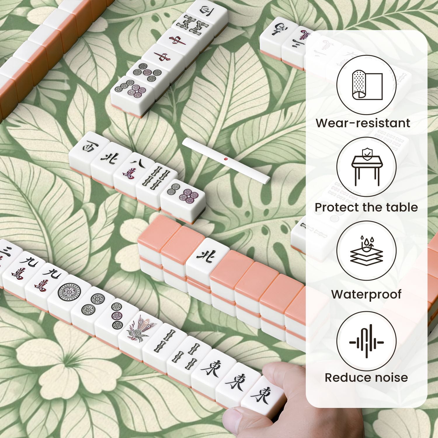 Mahjong Mat 31.5" x 31.5" Seamless tropical palm leaves green Anti-Slip and Noise Reduction Symmetry Design Mahjong Tiles Table Cover for Dominoes Poker Card Board and Tile Games