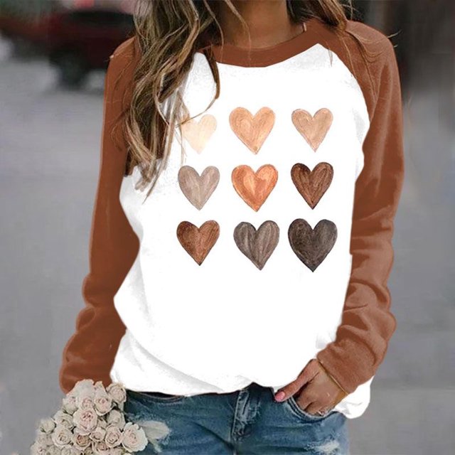 Aboser Chandails pour Femmes, Imprimé de Cœur de la Saint-Valentin, Col Rond, Manches Longues, Chandails pour Femmes, Vêtements Y2K, Raglan, Hauts Surdimensionnés pour Filles, Chandails Décontractés, T-Shirts, Cadeaux pour Amies