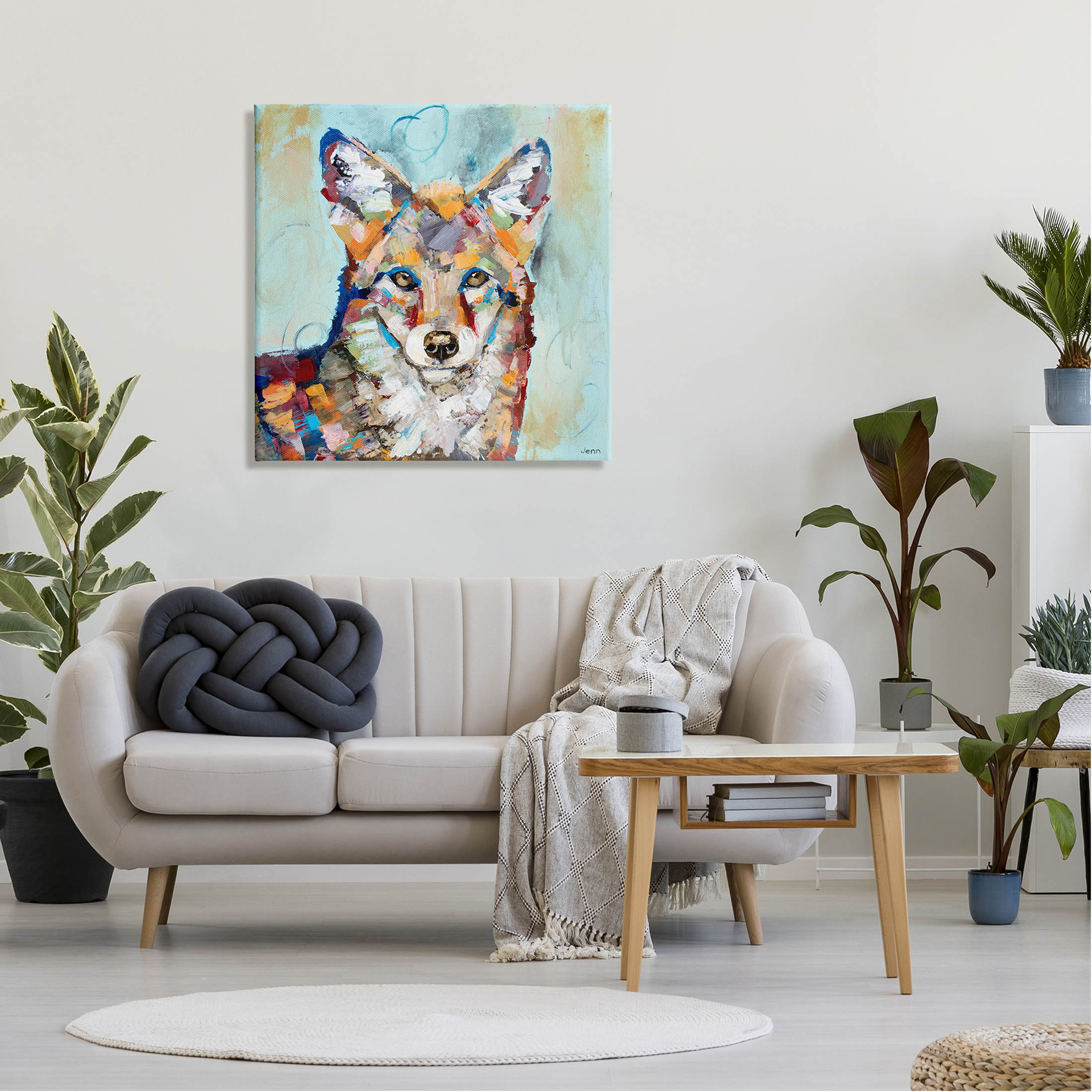 Abstract Fox Painting Modern Strokes Animals & Insects Painting Gallery Wrapped Canvas Print Wall Art