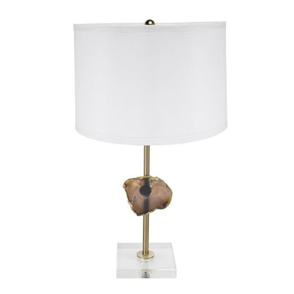 A&B Home Table Lamp with Agate Slice and Drum Shade - 14"Dia. x 25"H - White/Gold