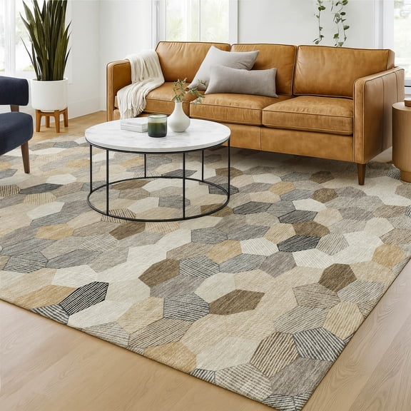 Addison Rugs Chantille Indoor/Outdoor Transitional Geometric Beige Machine Washable Rectangle Rug, 10' x 14'