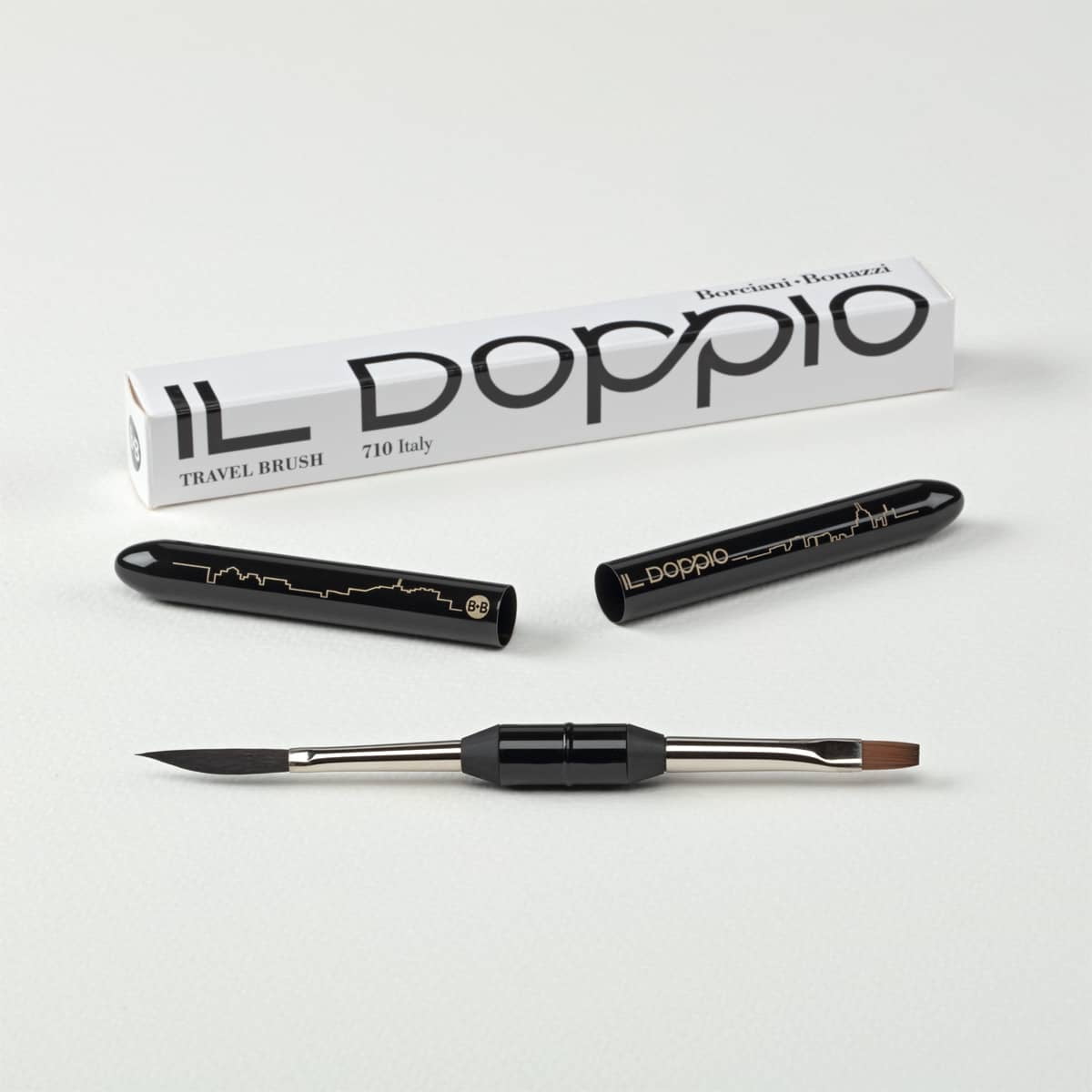 Borciani e Bonazzi Il Doppio  Hidro Double-Sided 2-in-1 Mini Watercolor Travel Brush, Size 2 - Portable Paintbrush for Urban Sketching, Synthetic Kolinsky, Made in Italy, Vegan, Cruelty-Free
