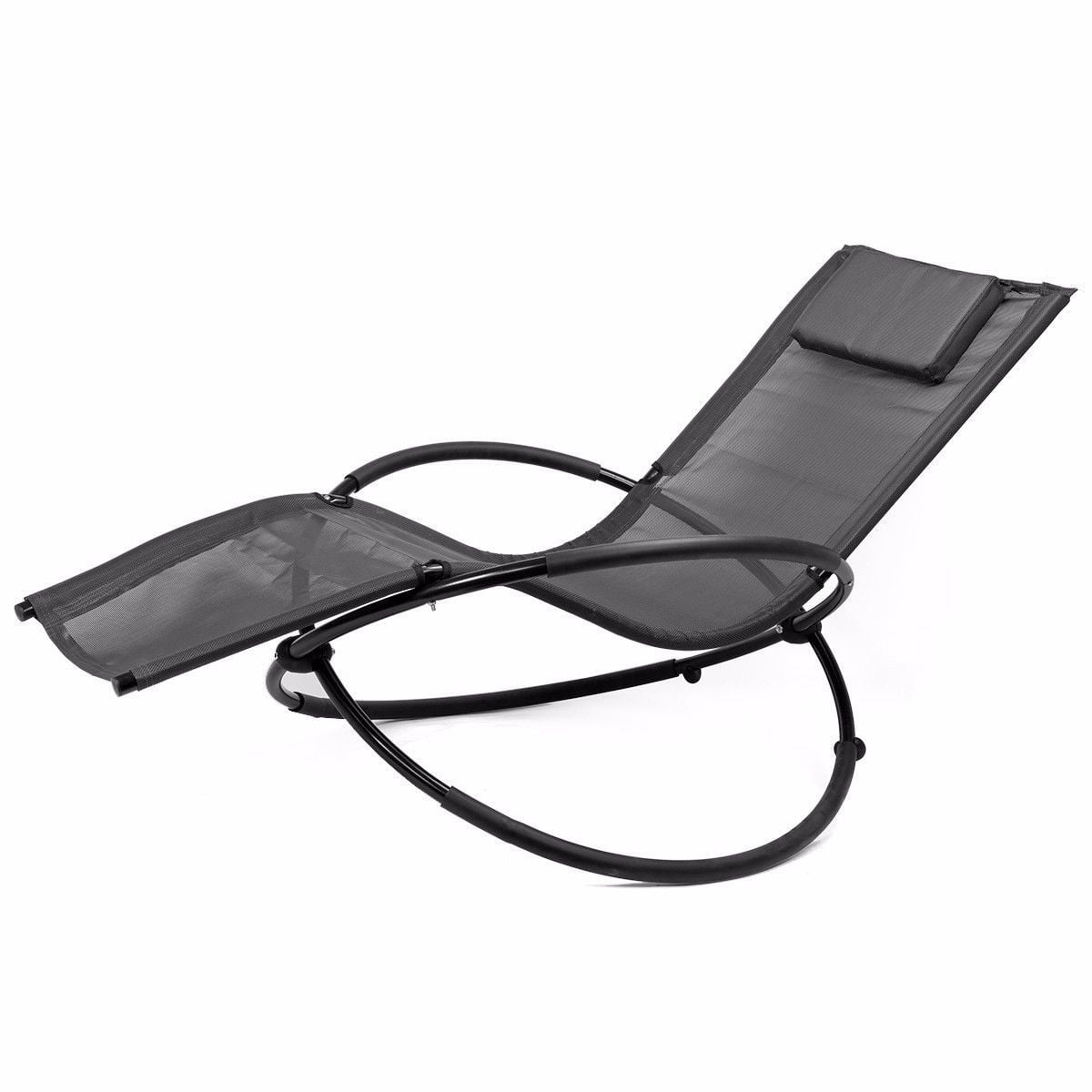 Tan Folding Orbit Zero Gravity Chair Patio Garden Lounger Rocking Relax Outdoor 