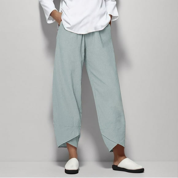 Lroveb Linen Pants for Women Plus Size High Waisted Summer Beach Lounge Pants Pants Cotton Daily Wearing Home Female Mint Green