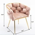 thumbnail image 4 of Luxury Modern Accent Chair, Leisure Velvet Armchair with Thick Woven Backrest and Gold Metal Frame, Upholstered Lazy Person Household Dresser Stool, Manicure Table Back Chair, Dining Chair, Pink, 4 of 9