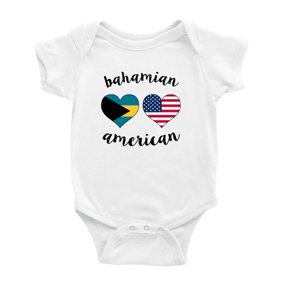 Bahamian American Flag Two Hearts Baby Rompers Baby Bodysuit (White, 3-6 Months)