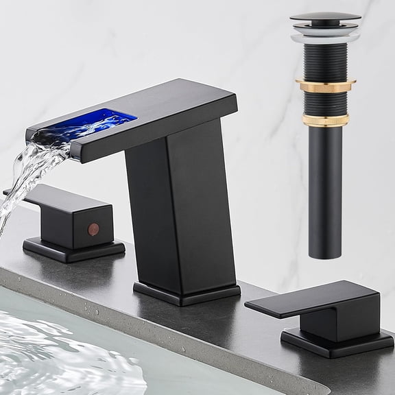 8 Inch Widespread Matte Black Waterfall Bathroom Faucet 3 Hole 2 Handle