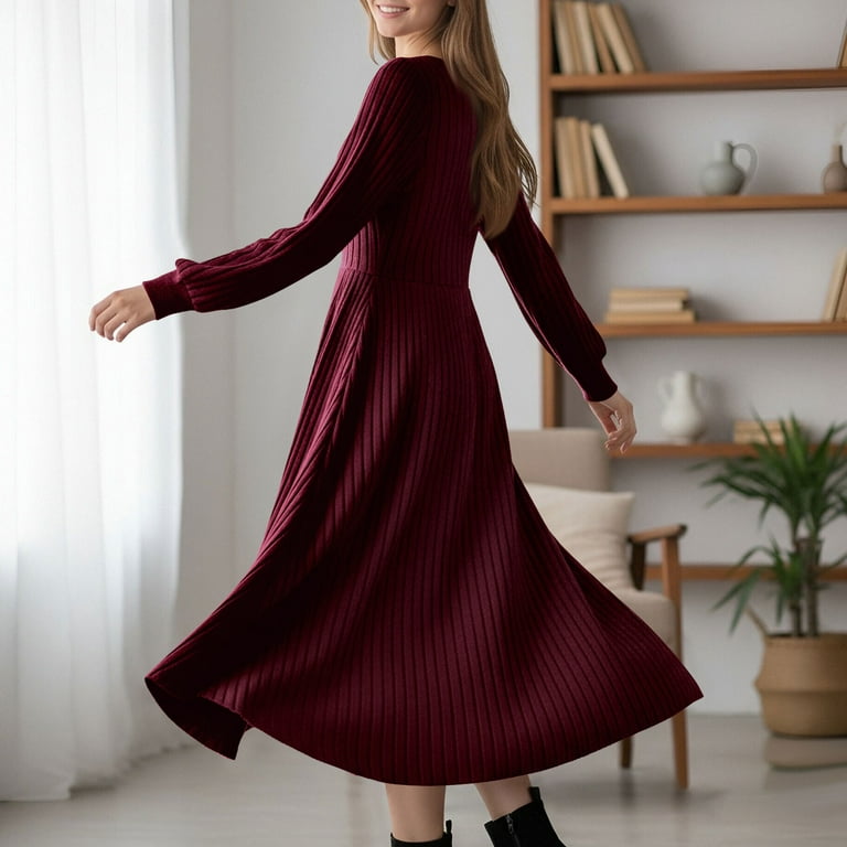 Fmbrln Womens Knitted Sweater Dress Long Sleeve Crew Neck Midi Dress Fall Winter Fashion Casual Loose Solid Long A-Line Dress Fmbrln Womens Knitted Sweater Dress Long Sleeve Crew Neck Midi Dress Fall Winter Fashion Casual Loose Solid Long A-Line Dress