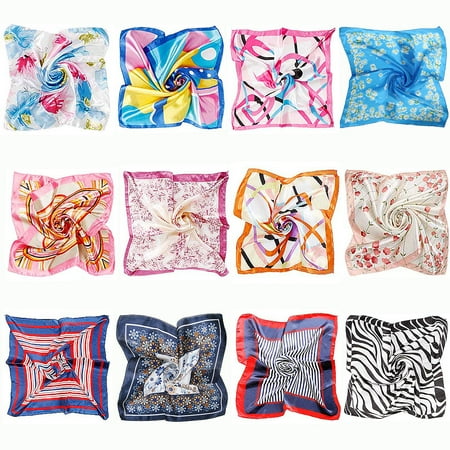 BMC 12pc Women's Silky Scarf Square Mixed Pattern & Colors Fashion Accessory Set - Various Packs