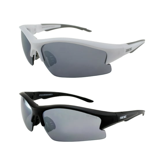 Epoch Eyewear Golf Sport Sunglasses 2 Pair Black & White Frames with Smoke Lenses