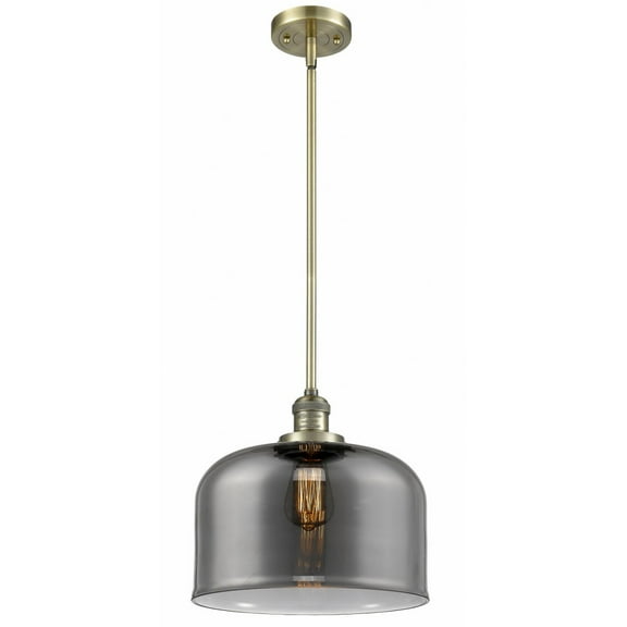 Innovations Lighting Franklin Restoration Bell - 1 Light 12" Stem Hung Mini Pendant Antique Brass/Plated Smoke