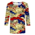 thumbnail image 4 of CYMMPU Vintage Floral Printed 3/4 Length Sleeve Basic Tees Business Work Blouses Shirts Crewneck Plus Size Tunic Tops Summer Fall 2025 Clothes for Women Multicolor M, 4 of 5