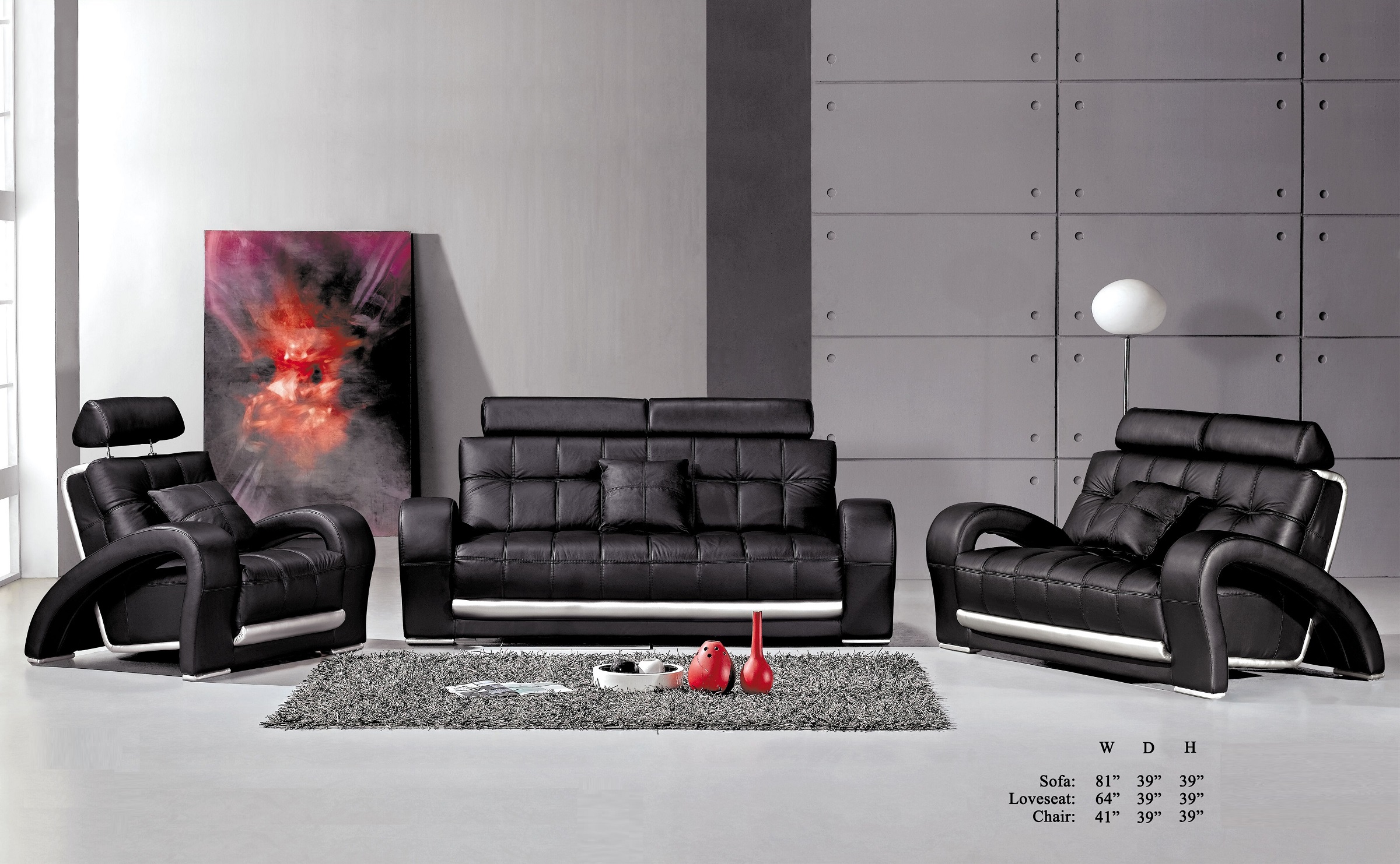 Living Room Furniture Black Bonded Leather Sofa Loveseat Chair