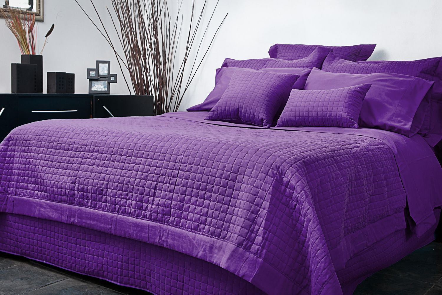 Ens. housse de couette matelassée Grid de Gouchee Design en microfibre