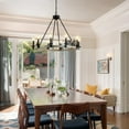 thumbnail image 5 of Hi-LIGHTS,10-Light Height Adjustable Rustic Farmhouse Candle Chandelier(Bulbs Not Included),Black Metal and Wood Round Hanging Light Fixture for Dining Room,Kitchen,Living Room(Black), 5 of 10