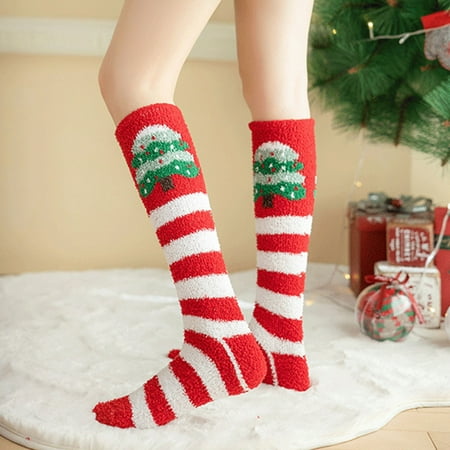 

Cinmonia Ladies Christmas Print Floor Socks Plush Coral Fleece Long Socks